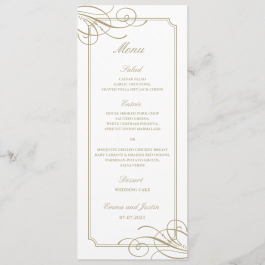 Classic Gold Lijst Luxe bruiloft Menu (Voorkant)