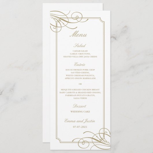 Classic Gold Lijst Luxe bruiloft Menu (Voorkant / Achterkant)