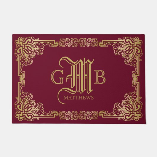Classic Gold Lijst Weddenschap Monogram Burgundy Deurmat (Voorkant)