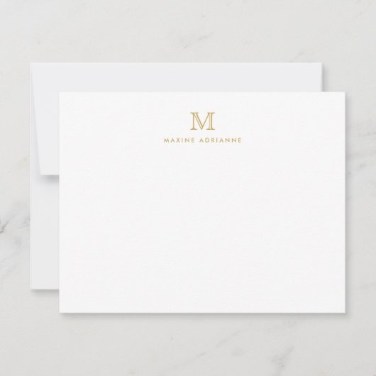 Classic Gold Modern Monogram Initiaal Note Kaart (Voorkant)