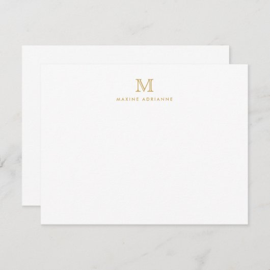 Classic Gold Modern Monogram Initiaal Note Kaart (Voorkant / Achterkant)