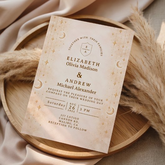 Classic Gold Moonlight Wedding Kaart