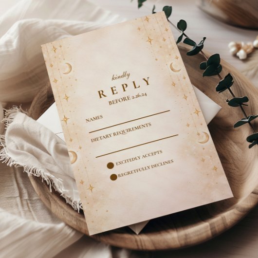 Classic Gold Moonlight Wedding RSVP Kaartje