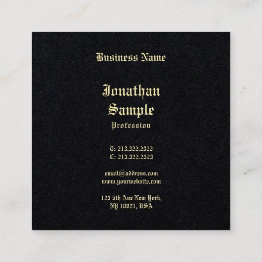 Classic Gold Old English Font Text Sjabloon Black Vierkante Visitekaartje (Achterkant)
