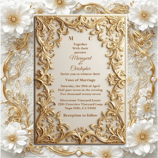 Classic Gold Ornate Floral Motif Modern Typography Kaart