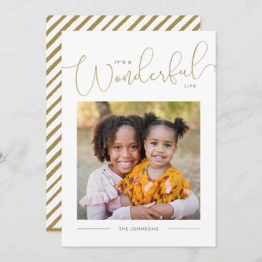 Classic Gold Script Calligraphy Wonderful Life Feestdagenkaart (Voorkant / Achterkant)