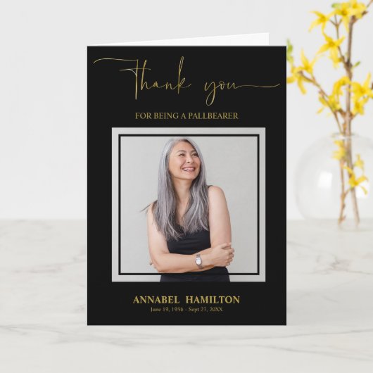 Classic Gold Script Pallbearer Dank u Foto Auto Kaart (Gele Bloem)