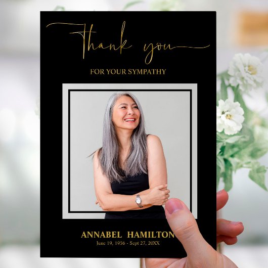 Classic Gold Script Sympathie Bedankt voor foto Kaart