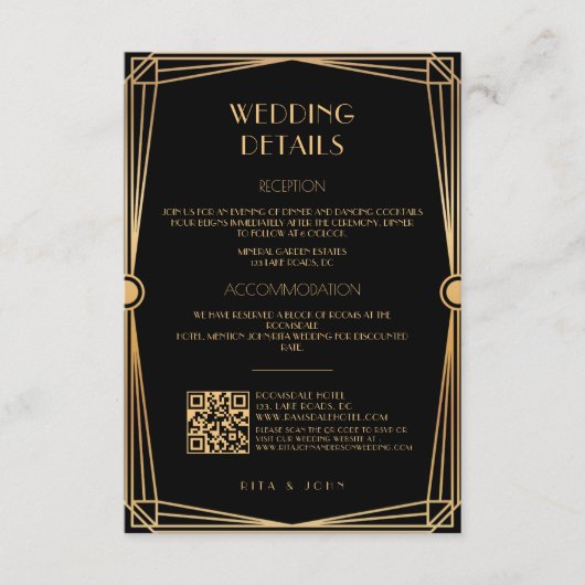 Classic Gold Script Wedding Details Informatiekaartje (Voorkant)