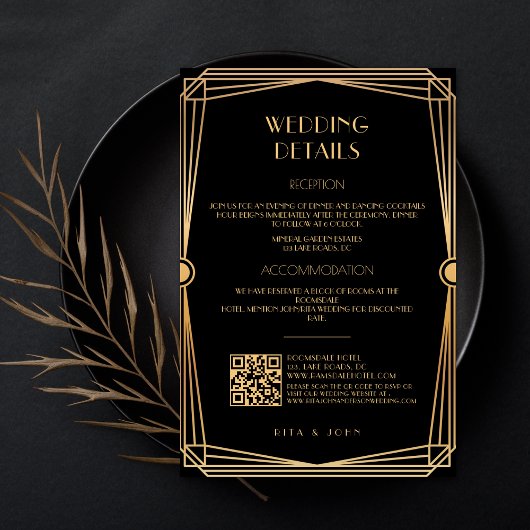 Classic Gold Script Wedding Details Informatiekaartje