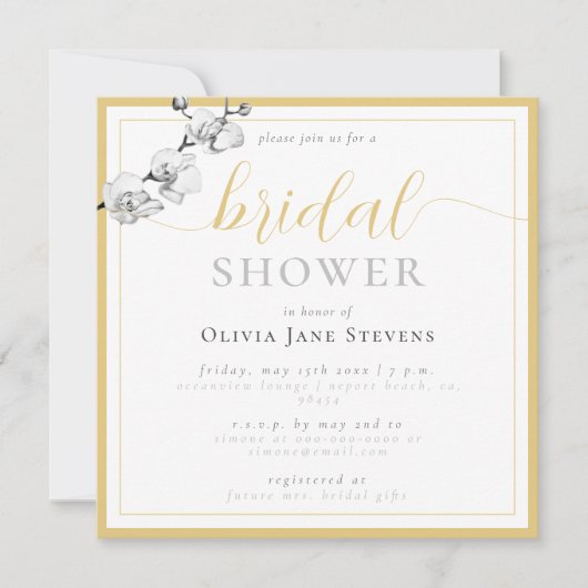 Classic Gold Script White Orchids Vrijgezellenfees Kaart (Voorkant)