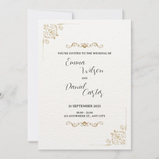 Classic & Gold Scrolls bruiloft uitnodiging (Voorkant)