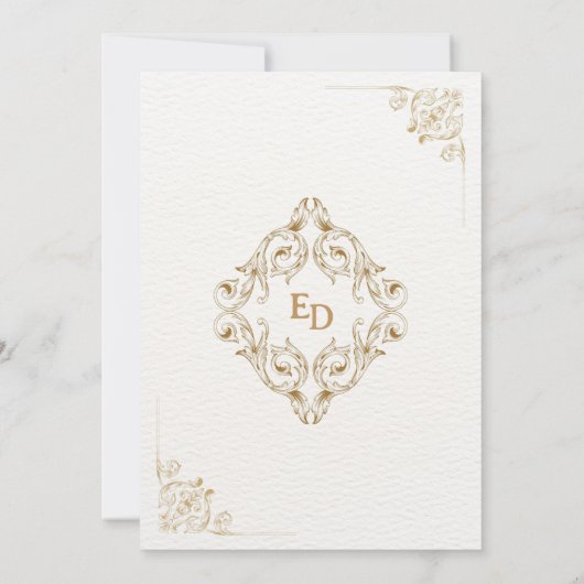 Classic & Gold Scrolls bruiloft uitnodiging (Achterkant)