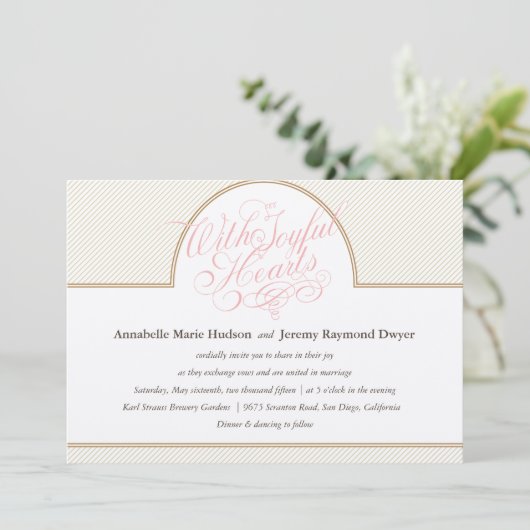 Classic Gold Stripes bruiloft uitnodiging (Staand voorkant)