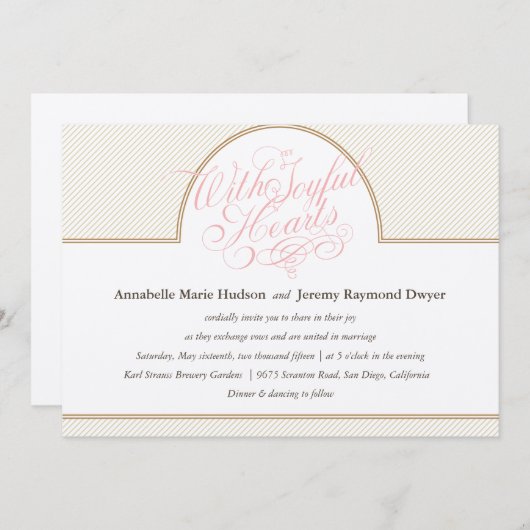 Classic Gold Stripes bruiloft uitnodiging (Voorkant / Achterkant)