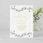 Classic Gold White Orchids Romantic Wedding Folie Uitnodiging (Staand Voorkant)