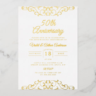 Classic Gold White Swirl 50ste bruiloft Jubileum Folie Uitnodiging