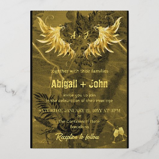 Classic Gold Wing gedroogd blad minimalistische br Folie Uitnodiging (Voorkant)