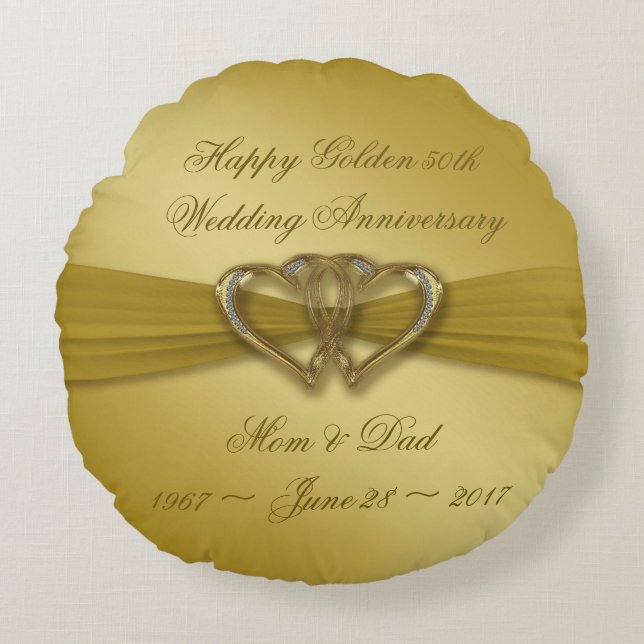 Classic Golden 50th Jubileum Rond Kussen (Voorkant)