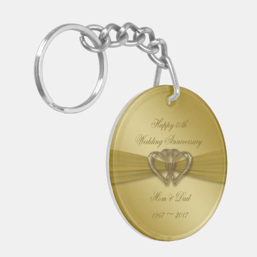 Classic Golden 50th Wedding Jubileum Sleutelhanger (Voorkant Links)