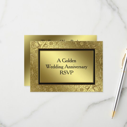 Classic Golden Wedding Jubileum RSVP-kaart RSVP Kaartje (Voorkant / Achterkant in situ)