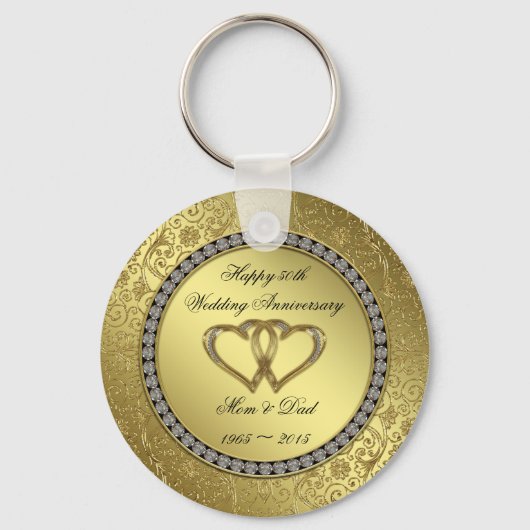 Classic Golden Wedding Jubileum Sleutelhanger (Voorkant)