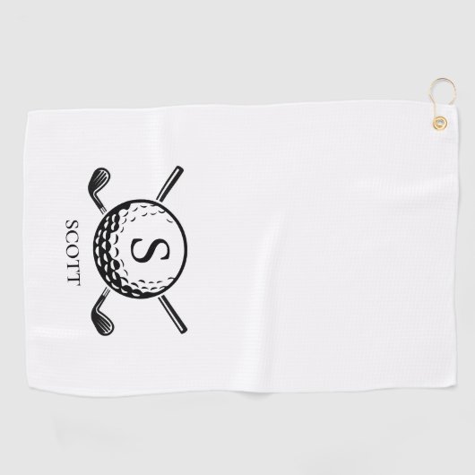 Classic Golf Clubs Monogram Name Black White Golfhanddoek (Horizontaal)