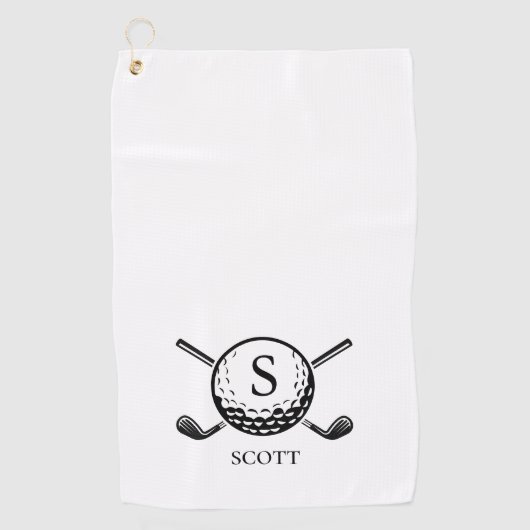 Classic Golf Clubs Monogram Name Black White Golfhanddoek (Voorkant)
