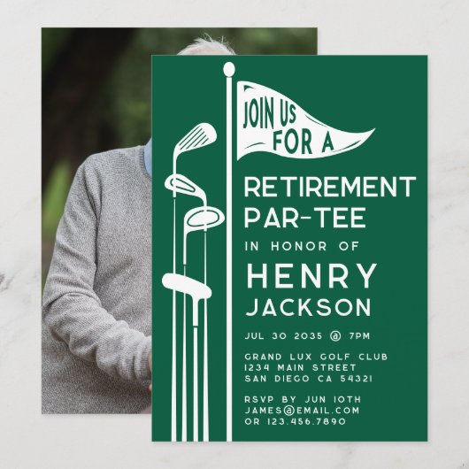 Classic Golf Clubs Retirement Party Foto Groen Kaart (Voorkant / Achterkant)