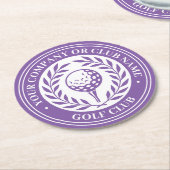 Classic Golf Gepersonaliseerde Naam Set Paarse Ronde Kartonnen Onderzetter (Gebogen)
