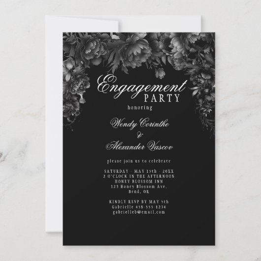 Classic Gothic Black Engagement Party Foto Kaart (Voorkant)