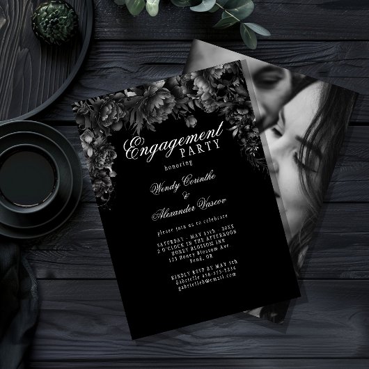 Classic Gothic Black Engagement Party Foto Kaart