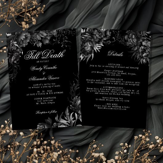 Classic Gothic Black 'Till Death Bruiloft Details Kaart