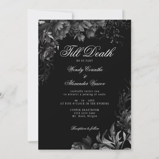 Classic Gothic Black 'Till Death Wedding Foto Kaart (Voorkant)
