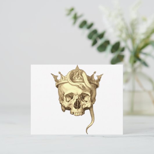 Classic gothic Skull en Snake Crown Monotone Briefkaart (Staand voorkant)