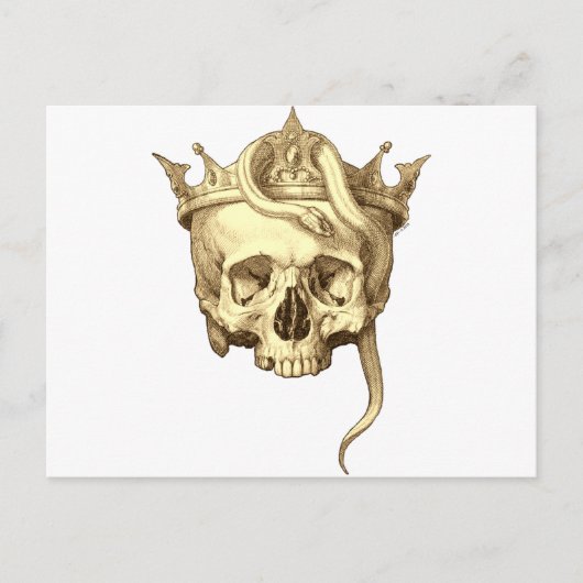 Classic gothic Skull en Snake Crown Monotone Briefkaart (Voorkant)
