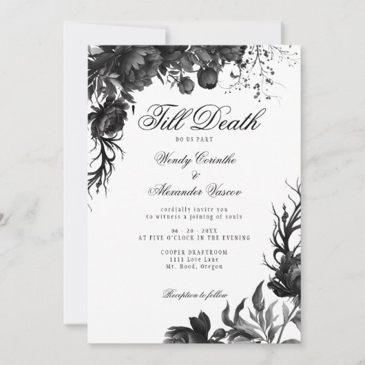 Classic Gothic White 'Till Death Bruiloft Details Kaart (Voorkant)