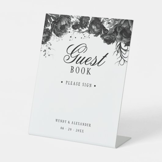 Classic Gothic White Wedding Gastenboek Reclamebord Met Voetstuk (Voorkant)