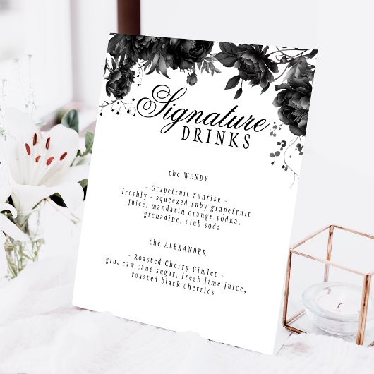 Classic Gothic White Wedding Signature Drinken Reclamebord Met Voetstuk