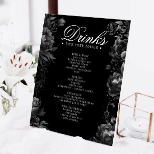 Classic Gothic Zwart Bruiloft Drinken Menu Reclamebord Met Voetstuk