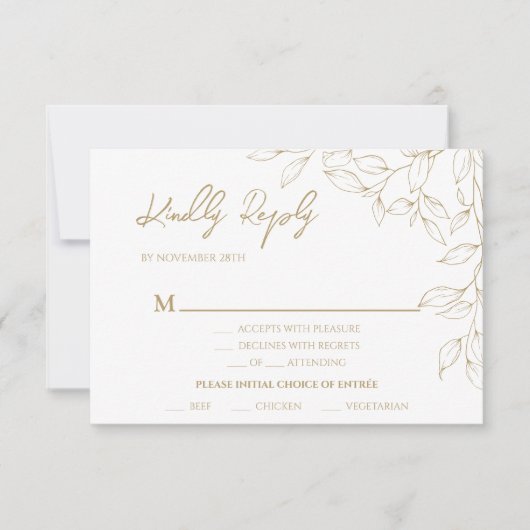 Classic Goud Groen Bruiloft Entree Response Kaart (Voorkant)