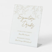 Classic Goud Groen Bruiloft Handtekening Drinken Reclamebord Met Voetstuk (Voorkant)