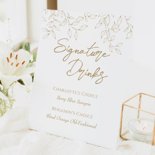 Classic Goud Groen Bruiloft Handtekening Drinken Reclamebord Met Voetstuk