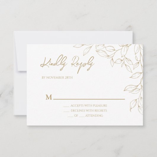 Classic Goud Groen Bruiloft RSVP Reactie Kaart (Voorkant)
