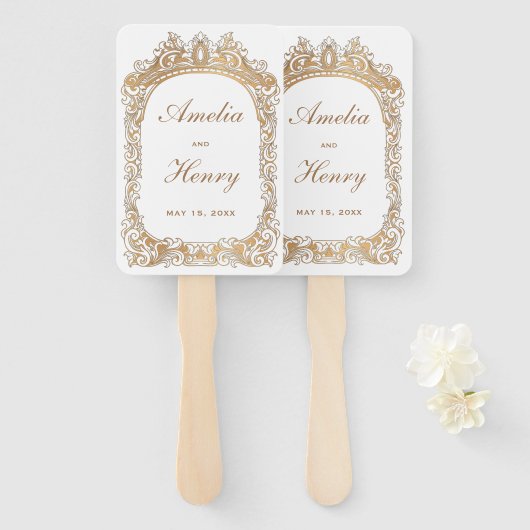 Classic Goud Lijst Rand Wit Bruiloft Handwaaier (Voorkant en achterkant)