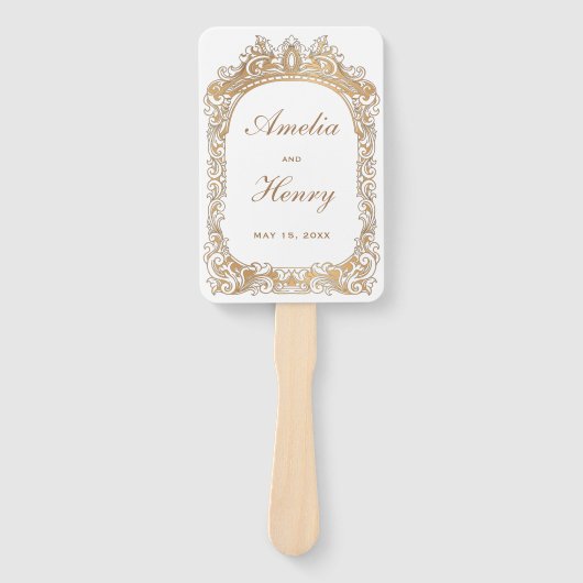 Classic Goud Lijst Rand Wit Bruiloft Handwaaier (Voorkant)