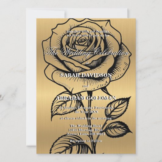 Classic Goud Zwart Roos bruiloft uitnodigingen (Voorkant)
