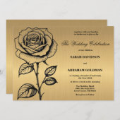 Classic Goud Zwart Roos bruiloft uitnodigingen (Voorkant / Achterkant)