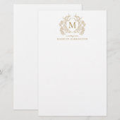 Classic  Gouden Bloemen  Crest Monogram Briefpapier (Voorkant / Achterkant)