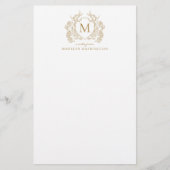 Classic  Gouden Bloemen  Crest Monogram Briefpapier (Voorkant)